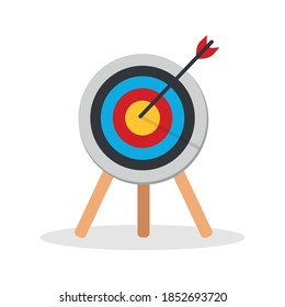 The arrow presses the target button., Focusing on goals, success, successful investment, successful business strategy, targeted investment strategies, icon illustrations and vector