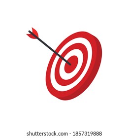 Der Pfeil drückt den Zielknopf., Fokussiert auf Ziele, Erfolg, erfolgreiche Investitionen, erfolgreiche Unternehmensstrategie, gezielte Investitionsstrategien, Symbolillustrationen und Vektorgrafik