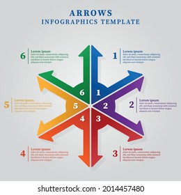 Arrow Process infographics design template. Business concept infographic with 6 options, steps or processes. Vector and illustration.