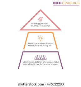 Flecha, infografía piramidal con 3 pasos, partes, niveles. Elemento de diseño de vectores.