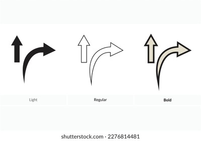 arrow ramp right icon. Light, Regular And Bold style design isolated on white background