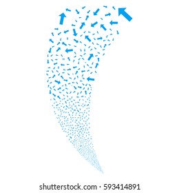Arrow random fireworks stream. Vector illustration style is flat blue iconic symbols on a white background. Object fountain organized from scattered symbols.