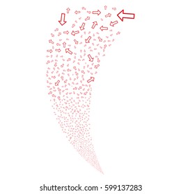 Arrow random fireworks stream. Vector illustration style is flat red iconic symbols on a white background. Object fountain created from scattered pictographs.