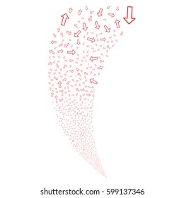 Arrow random fireworks stream. Vector illustration style is flat red iconic symbols on a white background. Object fountain organized from scattered pictographs.