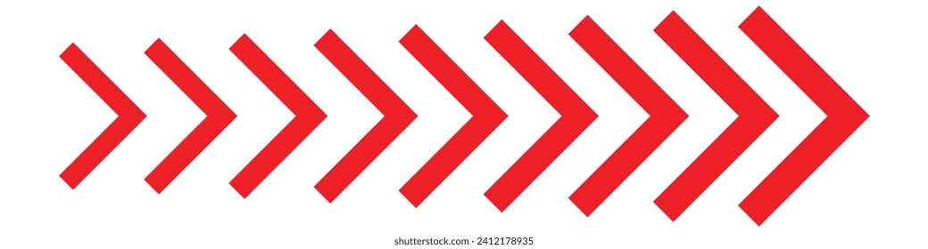 Arrow red chevron symbol. Warning striped arrow. Safety type.Isolated on white background. Vector illustration