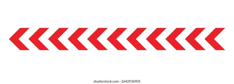 Arrow red chevron symbol. Warning striped arrow. Safety type. Isolated on white background. Vector illustration . 