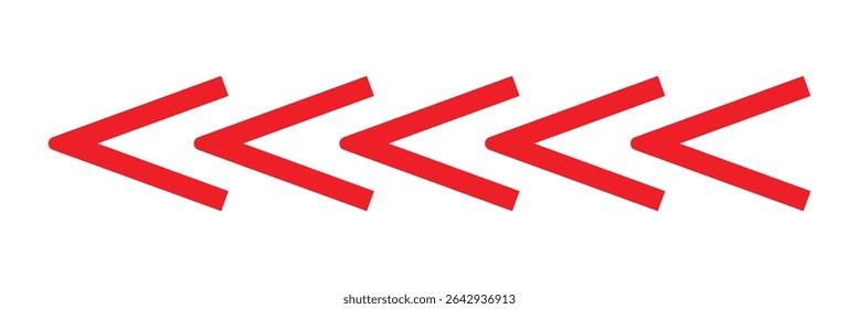 Arrow red chevron symbol. Warning striped arrow. Safety type. Isolated on white background. Vector illustration . 