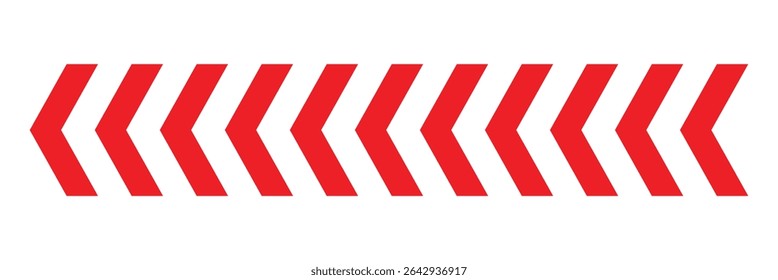 Arrow red chevron symbol. Warning striped arrow. Safety type. Isolated on white background. Vector illustration . 