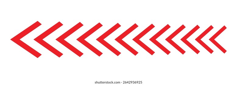 Arrow red chevron symbol. Warning striped arrow. Safety type. Isolated on white background. Vector illustration . 