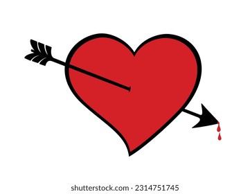 The arrow in the red heart. Vector illustration.