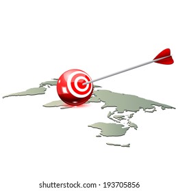 arrow and red target on world map