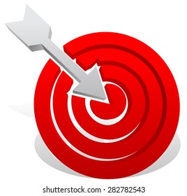 Arrow In Red Target. Precision, Bullseye, Accuracy, Goals, Success Concept. Vector Icon.