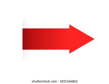 Arrow red vector curled graphic curve with shadow, pointer shape illustration.