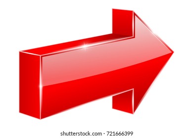 Arrow. Red web shiny 3d icon. Vector illustration isolated on white background