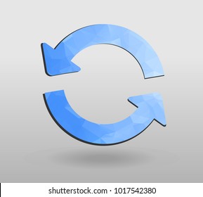 Arrow refresh icon reload sign with polygonal triangles style. colorful arrow shape in modern polygonal crystal style on white background.