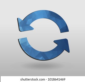 Arrow refresh icon reload sign with polygonal triangles style. colorful arrow shape in modern polygonal crystal style on white background.