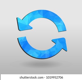 Arrow refresh icon reload sign with polygonal triangles style. colorful arrow shape in modern polygonal crystal style on white background.