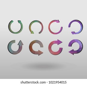 Arrow refresh icon reload sign set with polygonal triangles style. colorful arrow shape in modern polygonal crystal style on white background.