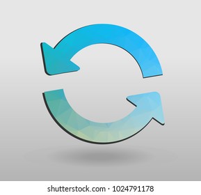 Arrow refresh icon reload sign with polygonal triangles style. colorful arrow shape in modern polygonal crystal style on white background.