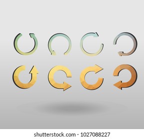 Arrow refresh icon reload sign set with polygonal triangles style. colorful arrow shape in modern polygonal crystal style on white background.