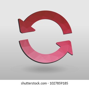 Arrow refresh icon reload sign with polygonal triangles style. colorful arrow shape in modern polygonal crystal style on white background.