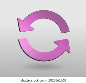 Arrow refresh icon reload sign with polygonal triangles style. colorful arrow shape in modern polygonal crystal style on white background.