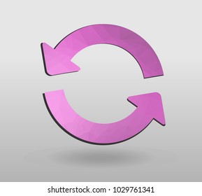 Arrow refresh icon reload sign with polygonal triangles style. colorful arrow shape in modern polygonal crystal style on white background.