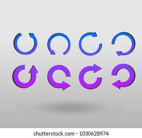 Arrow refresh icon reload sign set with polygonal triangles style. colorful arrow shape in modern polygonal crystal style on white background.