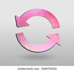 Arrow refresh icon reload sign with polygonal triangles style. colorful arrow shape in modern polygonal crystal style on white background.