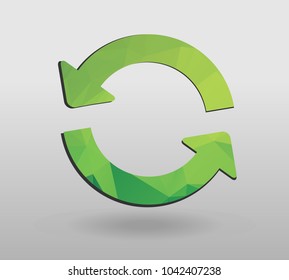 Arrow refresh icon reload sign with polygonal triangles style. colorful arrow shape in modern polygonal crystal style on white background.