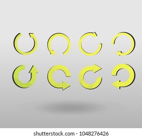 Arrow refresh icon reload sign set with polygonal triangles style. colorful arrow shape in modern polygonal crystal style on white background.
