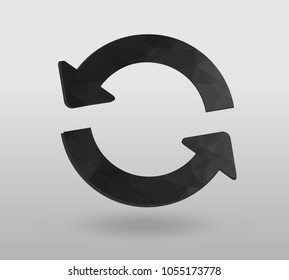 Arrow refresh icon reload sign with polygonal triangles style. colorful arrow shape in modern polygonal crystal style on white background.