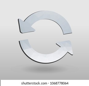 Arrow refresh icon reload sign with polygonal triangles style. colorful arrow shape in modern polygonal crystal style on white background.