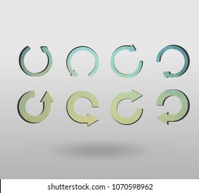 Arrow refresh icon reload sign set with polygonal triangles style. colorful arrow shape in modern polygonal crystal style on white background.