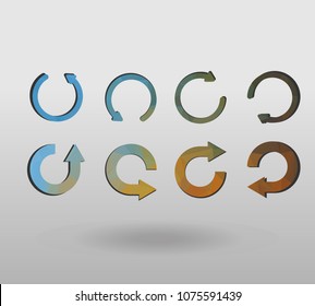 Arrow refresh icon reload sign set with polygonal triangles style. colorful arrow shape in modern polygonal crystal style on white background.