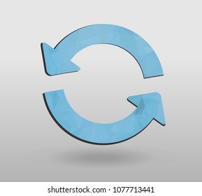 Arrow refresh icon reload sign with polygonal triangles style. colorful arrow shape in modern polygonal crystal style on white background.