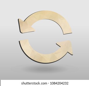 Arrow refresh icon reload sign with polygonal triangles style. colorful arrow shape in modern polygonal crystal style on white background.