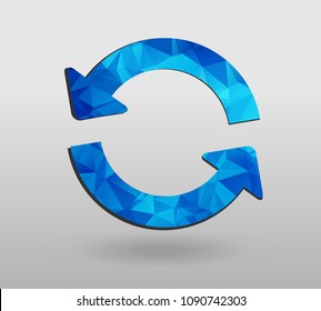 Arrow refresh icon reload sign with polygonal triangles style. colorful arrow shape in modern polygonal crystal style on white background.