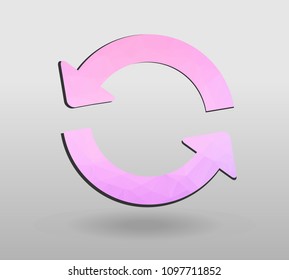 Arrow refresh icon reload sign with polygonal triangles style. colorful arrow shape in modern polygonal crystal style on white background.