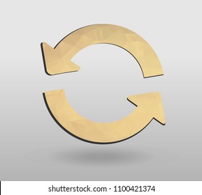Arrow refresh icon reload sign with polygonal triangles style. colorful arrow shape in modern polygonal crystal style on white background.
