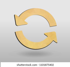 Arrow refresh icon reload sign with polygonal triangles style. colorful arrow shape in modern polygonal crystal style on white background.