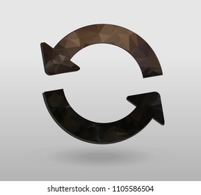 Arrow refresh icon reload sign with polygonal triangles style. colorful arrow shape in modern polygonal crystal style on white background.