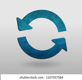 Arrow refresh icon reload sign with polygonal triangles style. colorful arrow shape in modern polygonal crystal style on white background.