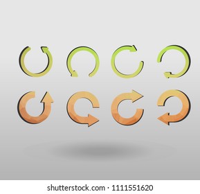 Arrow refresh icon reload sign set with polygonal triangles style. colorful arrow shape in modern polygonal crystal style on white background.