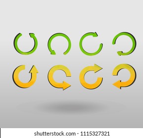 Arrow refresh icon reload sign set with polygonal triangles style. colorful arrow shape in modern polygonal crystal style on white background.