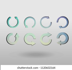 Arrow refresh icon reload sign set with polygonal triangles style. colorful arrow shape in modern polygonal crystal style on white background.
