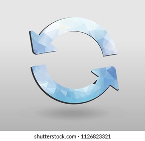 Arrow refresh icon reload sign with polygonal triangles style. colorful arrow shape in modern polygonal crystal style on white background.