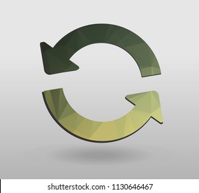 Arrow refresh icon reload sign with polygonal triangles style. colorful arrow shape in modern polygonal crystal style on white background.