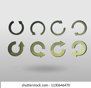 Arrow refresh icon reload sign set with polygonal triangles style. colorful arrow shape in modern polygonal crystal style on white background.
