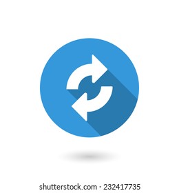 Arrow Refresh Icon. Vector Illustration Of Flat Blue Color Icon With Long Shadow. Update Icon, Refresh Button, Reset, Cycle, Vector, Arrow, Computer, Application, Round